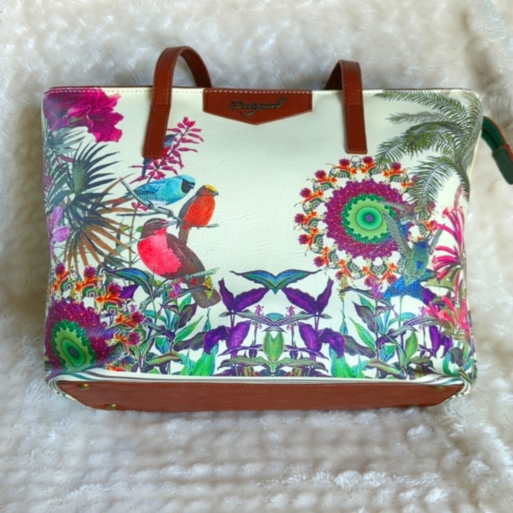 DESIGUAL | Liberty Tropics Hummingbird Leather Tote